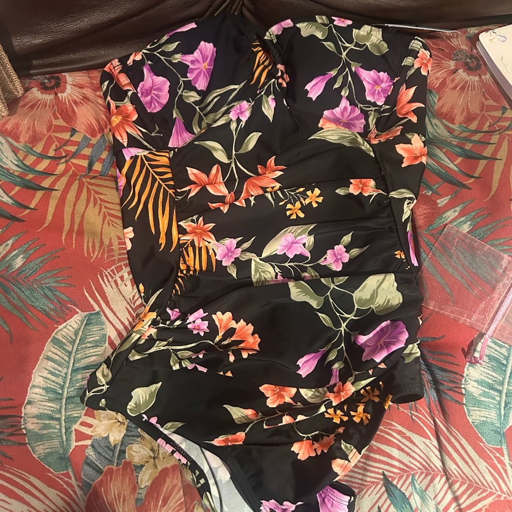 Shade & Shore Floral Black Swimsuit